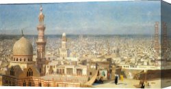 Before a Mosque (cairo) Canvas Paintings - View Of Cairo by Jean-Leon Gerome