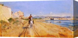 Meissonier Canvas Paintings - Self-Portrait Along The Route De La Salice, Antibes by Jean-Louis Ernest Meissonier