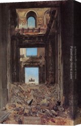 Meissonier Canvas Paintings - The Ruins of the Tuileries Palace after the Commune of 1871 by Jean-Louis Ernest Meissonier