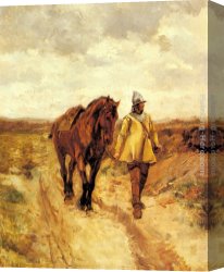 Meissonier Canvas Paintings - Un Homme d'armes et son cheval by Jean-Louis Ernest Meissonier
