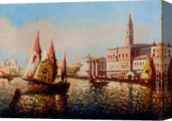 Basilica Di San Marco Canvas Paintings - Trading Vessels In The Bacino Di San Marco, Venice by Joaquin Miro
