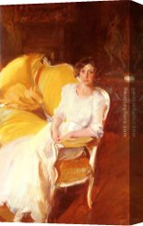 Seated Canvas Paintings - Clotilde Seated on the Sofa by Joaquin Sorolla y Bastida