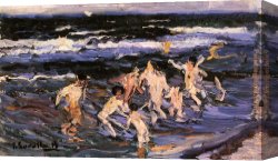 Joaquin Sorolla Y Bastida Canvas Paintings - Ninos en el Mar by Joaquin Sorolla y Bastida