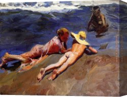 Valencia Canvas Paintings - On the Sand Valencia Beach by Joaquin Sorolla y Bastida