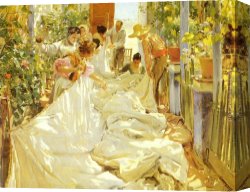 Joaquin Sorolla Y Bastida Canvas Paintings - Sewing the Sail by Joaquin Sorolla y Bastida
