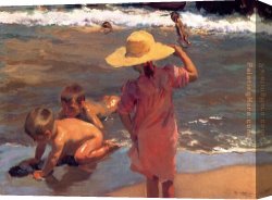 Joaquin Sorolla Y Bastida Canvas Paintings - The Young Amphibians by Joaquin Sorolla y Bastida
