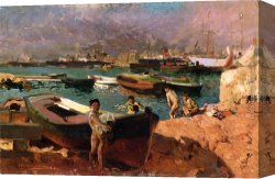 Valencia Canvas Paintings - Valencia's Port by Joaquin Sorolla y Bastida