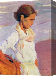 Joaquin Sorolla Y Bastida Canvas Paintings - Valencian Fishergirl by Joaquin Sorolla y Bastida