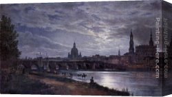 Johan Laurentz Jensen Canvas Paintings - View of Dresden at Full Moon by Johan Christian Clausen Dahl