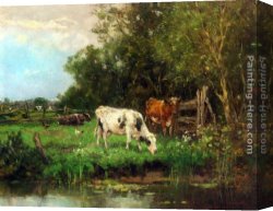 Johan Laurentz Jensen Canvas Paintings - Cows Watering In A Meadow by Johan Frederik Cornelis Scherrewitz