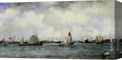 Harbour Canvas Paintings - Rotterdamn Harbour by Johan Hendrik Van Mastenbroek