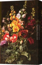 Johan Laurentz Jensen Canvas Paintings - A Still Life Of Hollyhocks And Poppies by Johan Laurentz Jensen