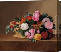 Johan Laurentz Jensen Canvas Paintings - Basket of Roses by Johan Laurentz Jensen