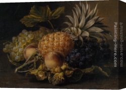 Johan Laurentz Jensen Canvas Paintings - Fruit and Hazlenuts in a Basket by Johan Laurentz Jensen