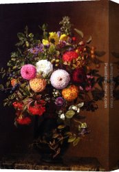 Johan Laurentz Jensen Canvas Paintings - Opstilling med Georginer by Johan Laurentz Jensen