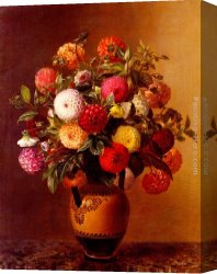 Johan Laurentz Jensen Canvas Paintings - Still Life of Dahlias in a Vase by Johan Laurentz Jensen