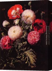 Johan Laurentz Jensen Canvas Paintings - Still Life with Pink, Red and White Poppies by Johan Laurentz Jensen