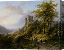 Ruins in a Landscape Canvas Paintings - Figures near a Ruin in a Landscape by Johann Bernard Klombeck
