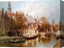 Johannes Vermeer Canvas Paintings - The Oude Kerk and St. Nicolaaskerk, Amsterdam by Johannes Christiaan Karel Klinkenberg