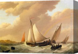 Sailing Canvas Paintings - Sailing In Choppy Waters (1 of 2) by Johannes Hermanus Koekkoek
