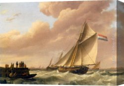 Sailing Canvas Paintings - Sailing In Choppy Waters (Part 2 of 2) by Johannes Hermanus Koekkoek