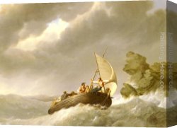 Johannes Vermeer Canvas Paintings - Sailing The Stormy Seas by Johannes Hermanus Koekkoek