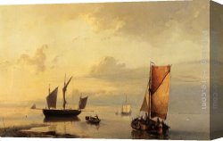 Mediterranean Shipping Canvas Paintings - Shipping In A Calm by Johannes Hermanus Koekkoek