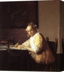 Johannes Vermeer Canvas Paintings - A Lady Writing a Letter by Johannes Vermeer