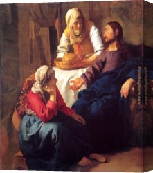 Johannes Vermeer Canvas Paintings - Christ in the House of Mary and Martha by Johannes Vermeer