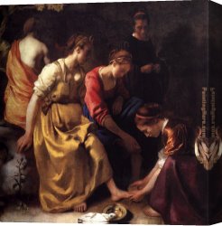 Johannes Vermeer Canvas Paintings - Diana and her Companions by Johannes Vermeer