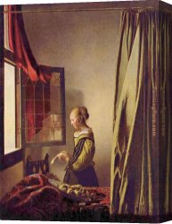 Johannes Vermeer Canvas Paintings - Girl Reading a Letter at an Open Window by Johannes Vermeer