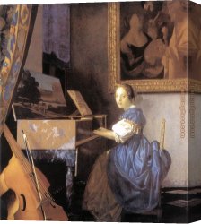 Johannes Vermeer Canvas Paintings - Lady Seated at a Virginal by Johannes Vermeer
