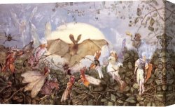 Fairy Canvas Paintings - Fairy Hordes Attacking A Bat by John Anster Fitzgerald