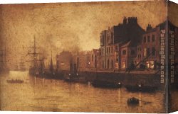 Harbour Canvas Paintings - Evening Whitby Harbour by John Atkinson Grimshaw