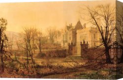 Early Canvas Paintings - Knostrop Hall Early Morning by John Atkinson Grimshaw