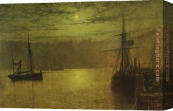 Harbour Canvas Paintings - Lights in the Harbour by John Atkinson Grimshaw