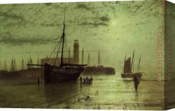 Scarborough Canvas Paintings - The Lighthouse at Scarborough by John Atkinson Grimshaw