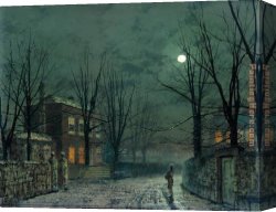 Dordrecht Harbour by Moonlight Canvas Paintings - The Old Hall Under Moonlight by John Atkinson Grimshaw