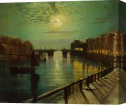Dordrecht Harbour by Moonlight Canvas Paintings - Whitby Harbor by Moonlight by John Atkinson Grimshaw