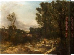 Constable's Canvas Paintings - Landscape Pic Girl with Her Dog by John Constable
