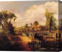 Constable's Canvas Paintings - Landscape with Boys Fishing by John Constable