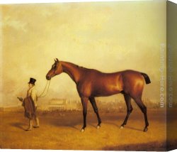 Kentucky Derby Canvas Paintings - Emlius, Winter of the 1832 Derby, held by a Groom at Doncaster by John Ferneley Snr