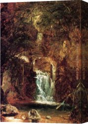 Kensett Canvas Paintings - Cascade near Lake George by John Frederick Kensett