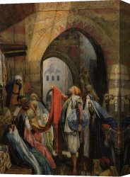 Before a Mosque (cairo) Canvas Paintings - A Cairo Bazaar - The Della 'l' by John Frederick Lewis