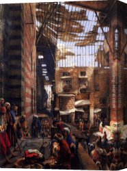 Before a Mosque (cairo) Canvas Paintings - A View Of The Street And Morque Of Ghorreyah, Cairo by John Frederick Lewis