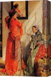 Before a Mosque (cairo) Canvas Paintings - Indoor Gossip, Cairo by John Frederick Lewis
