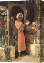 Before a Mosque (cairo) Canvas Paintings - The Door of a Caf&eacute; in Cairo by John Frederick Lewis