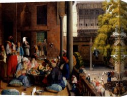 Before a Mosque (cairo) Canvas Paintings - The midday meal, Cairo by John Frederick Lewis