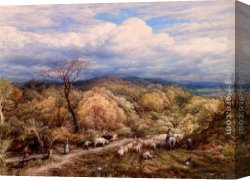John Linnell Canvas Paintings - An Autumn Afternoon With Shepherd And Flock by John Linnell