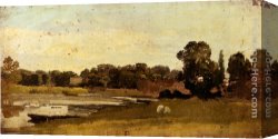 John Linnell Canvas Paintings - Study Of A River Landscape by John Linnell